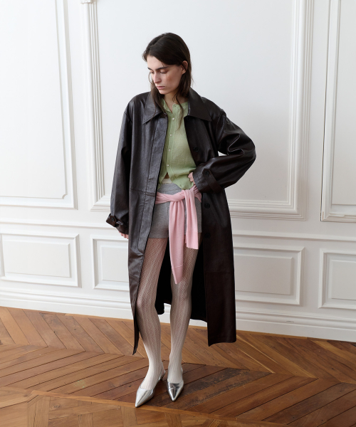 CLASSIC FAUX LEATHER LONG COAT, WINE