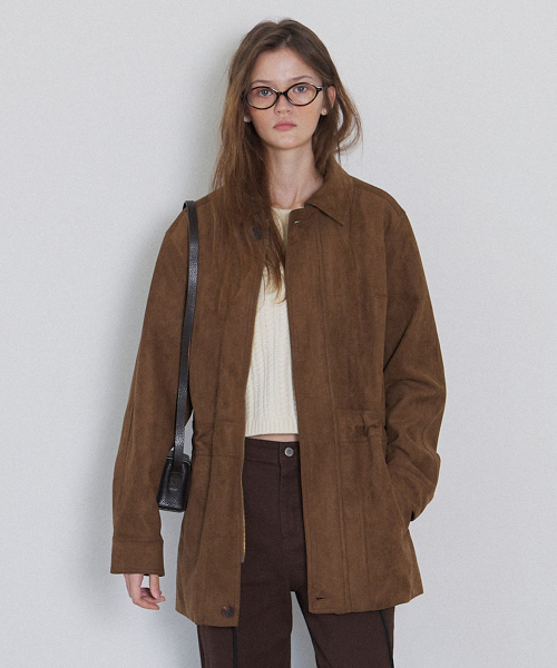 Suede Drawstring Half Jacket_Brown