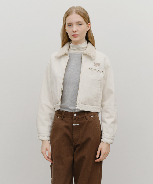 W CROP SHEARLING DENIM JACKET ecru