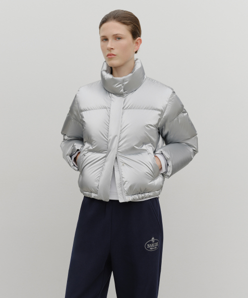 W GLOSSY CROP DOWN JACKET silver