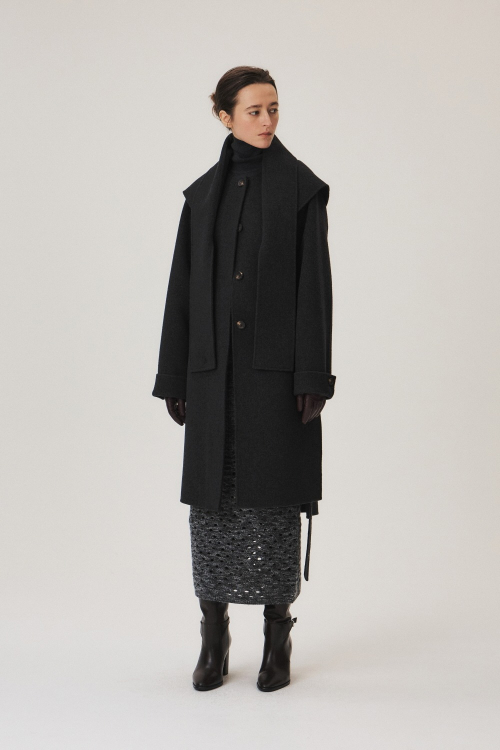 Handmade Cashmere Blend Muffler Coat, Charcoal