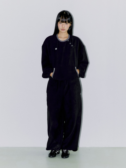 DIAGONAL FLEECE SWEAT SET UP, BLACK