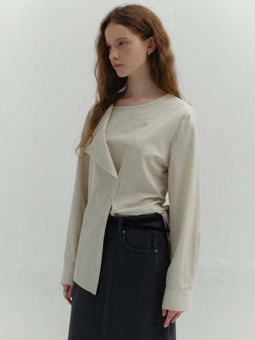 Cowl-Neck Diagonal-Button Blouse NEW5AB826
