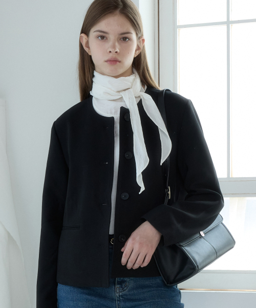 R-NECK BUTTON JACKET_BLACK