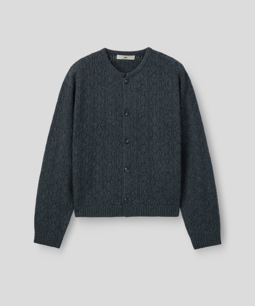 CASHMERE CROCHET CARDIGAN (CHARCOAL)