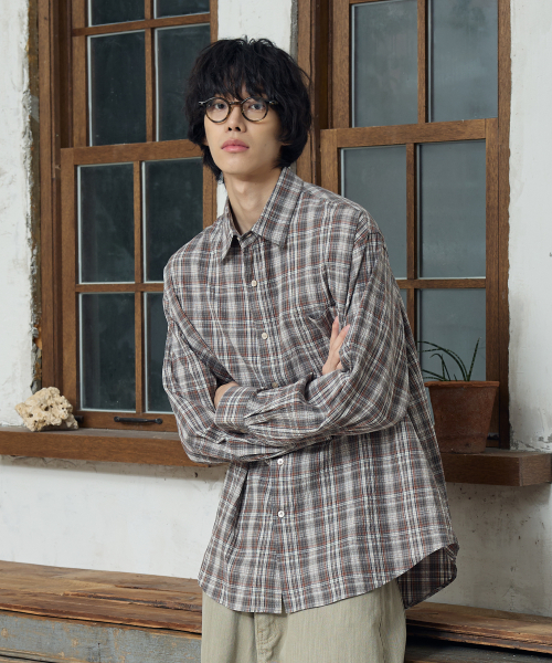 OVER SILHOUETTE SHIRTS (WRINKLE BROWN CHECK)