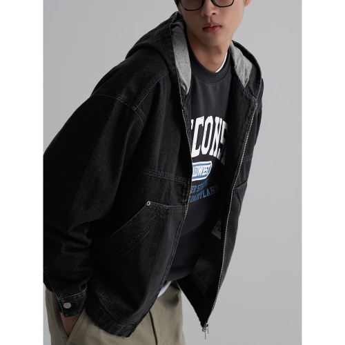에잇세컨즈 데님 후드 블루종 블랙