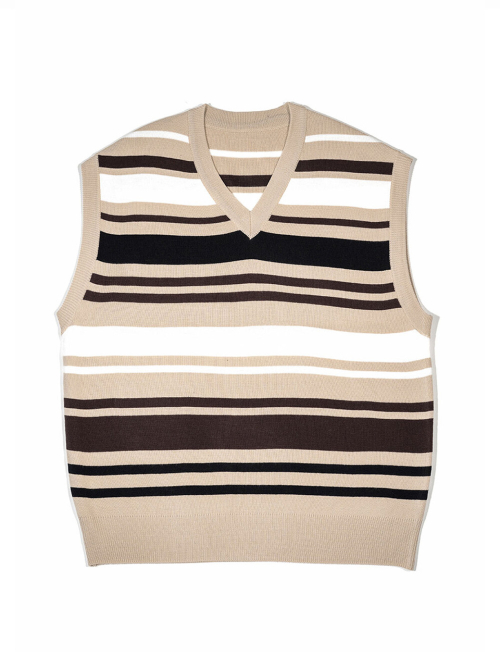 Оверсайз полосатый V-образный жилет [Beige]
