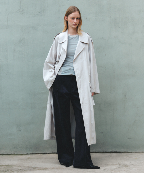 HOODED OVERSIZED TRENCH COAT - LIGHT GREY