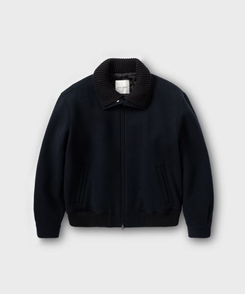 Короткая куртка из шерсти с трикотажным воротником_DARK NAVY