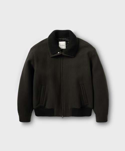 KNIT COLLAR WOOL BLEND SHORT JACEKT_DARK GREY