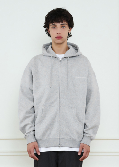 Оверсайз худи на молнии 2WAY с вышивкой (Grey Melange/White)