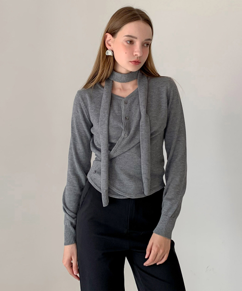Side Button Two - Way Scarf Cardigan (3colors)
