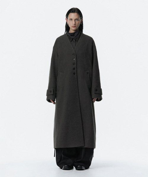 Boucle Wool Long Coat [ Gray ]