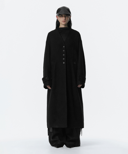 Boucle Wool Long Coat [ Black ]