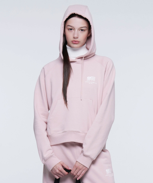 W FLAG GRAPHIC CROP HOODIE (LIGHT PINK)