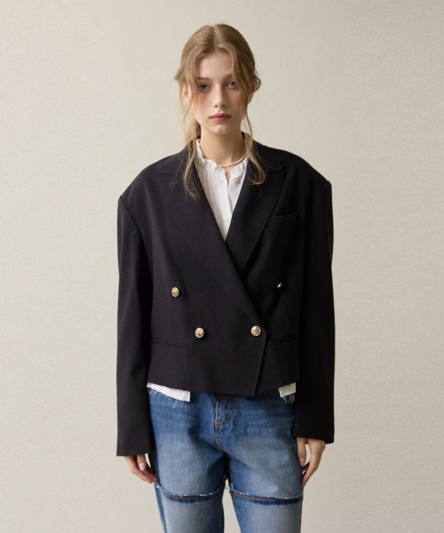 ruffle point jacket black