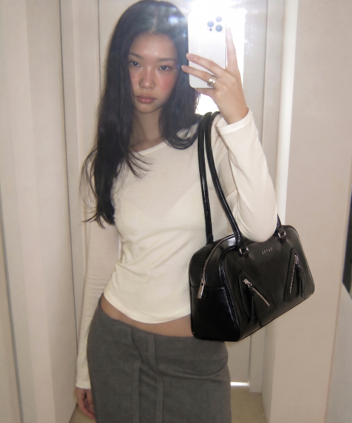 square double zipper shoulder bag - black