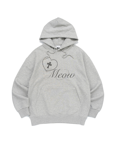 CROSS HEART MEOW PRINT HOODIE (MELANGE)