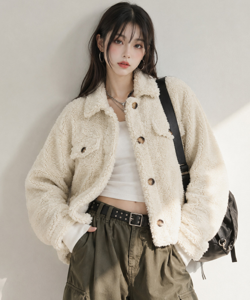 여성 보아 카라 반코트-오트밀
