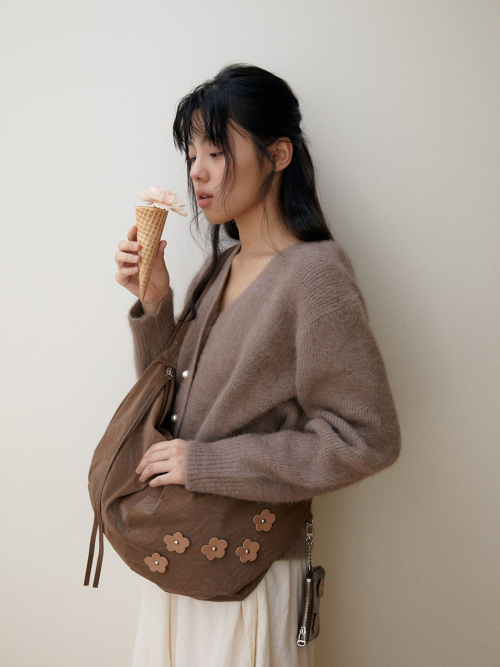 Bohemian floral hobo bag_mauve brown