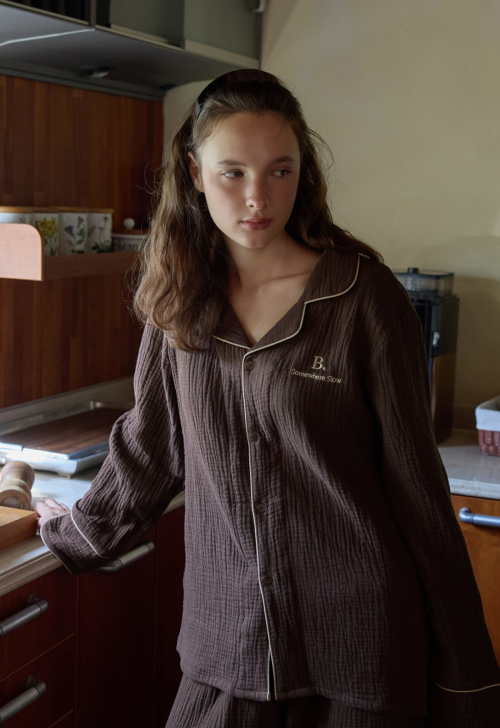 Slow Cotton Piping Pajamas Set (mocha)