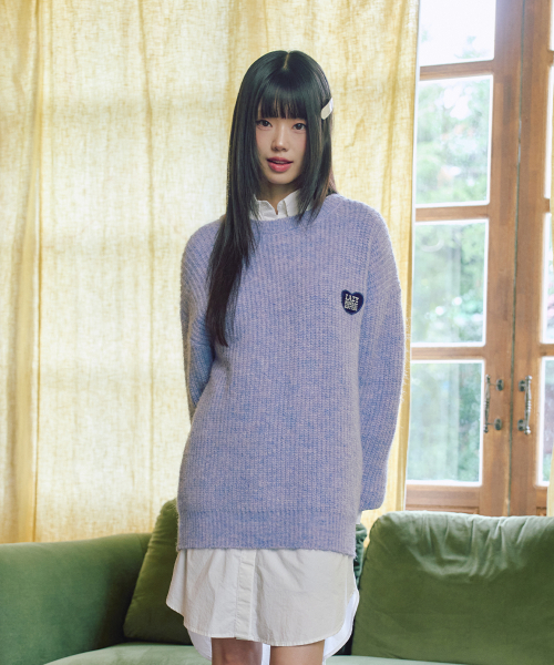 엘엠알() 헤어리 하트 자수 풀오버 니트 PURPLE 상품 이미지