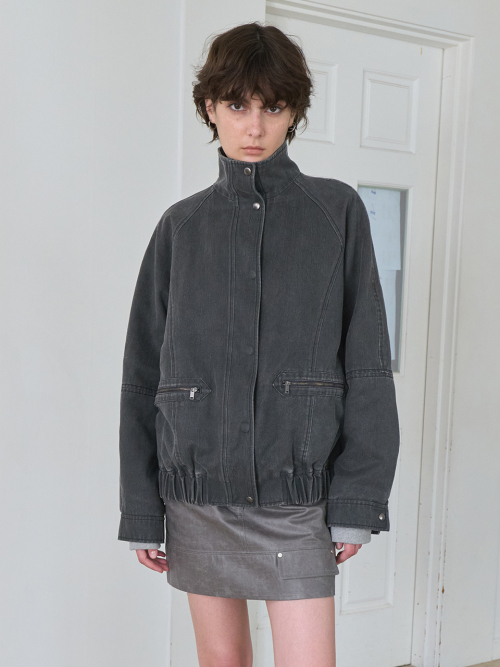 High - neck Pigment Blouson Jacket in Charcoal VW5AM064 - 9E