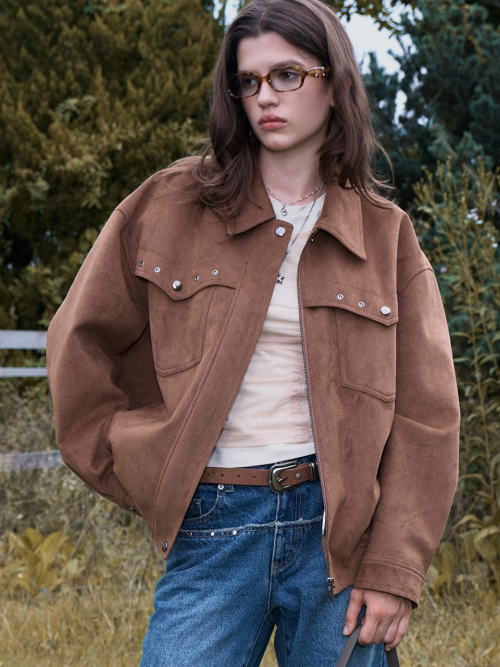 Western Suede Jacket in Camel VL5AM066 - 92