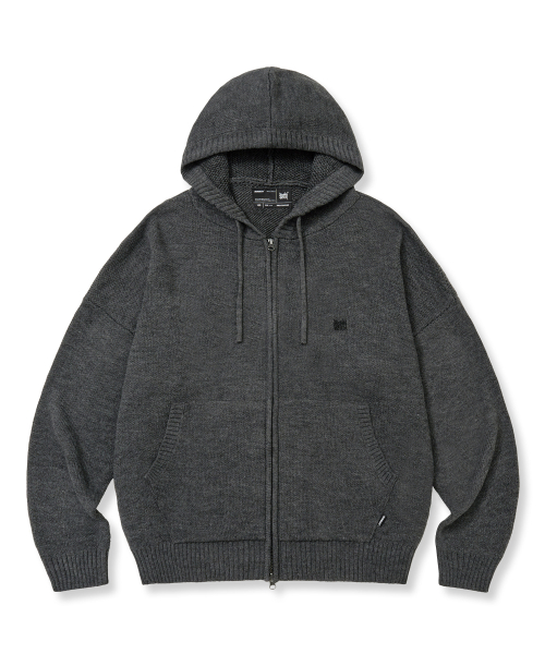 TAG KNIT HOOD ZIP UP - CHARCOAL