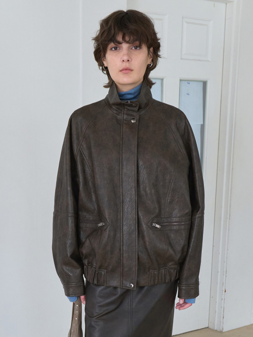 ()High - neck Leather Blouson Jacket VL5AJ093_2color