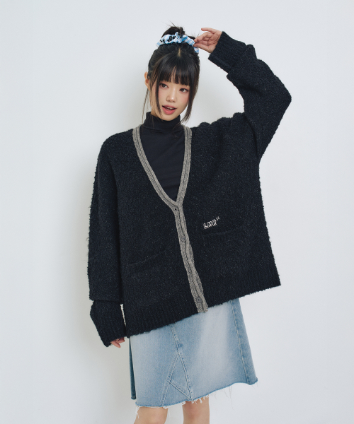 엘엠알() 배색 포인트 부클 가디건 BLACK 상품 이미지