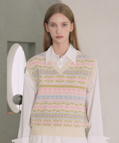 Ramswool Jacquard Knit Vest (cream)