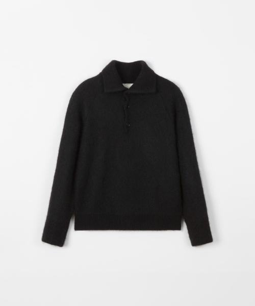 Kid mohair button turtle knit top - BLACK