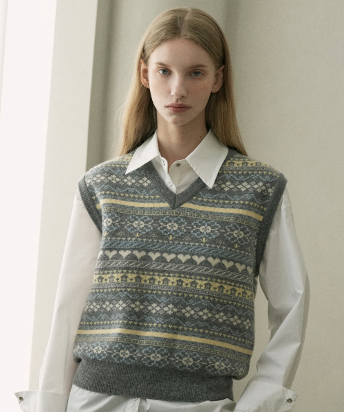 Ramswool Jacquard Knit Vest (gray)