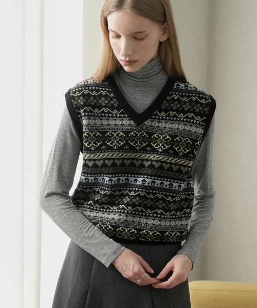 Ramswool Jacquard Knit Vest (black)