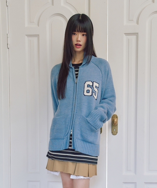 엘엠알() 샹뇽이 울 코위찬 니트 집업 BLUE 상품 이미지