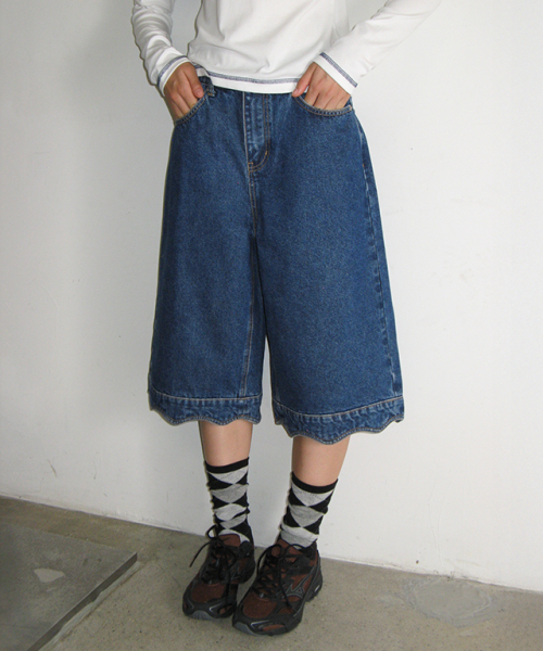 SCALLOP BERMUDA DENIM PANTS MEDIUM BLUE