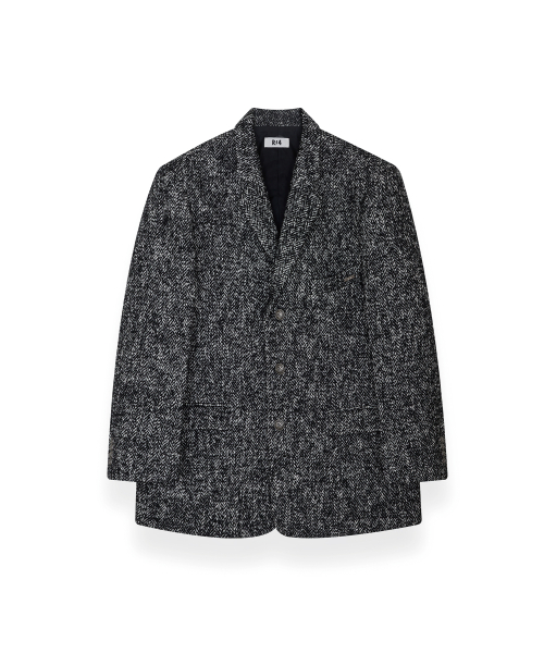 R - 0058 - LUX - HERRINGBONE BOX BLAZER(BLACK)