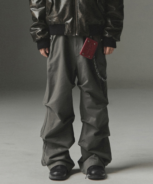 Stair Shirred Flare Fit Cotton Pants - Charcoal