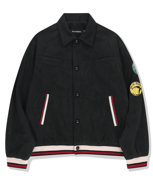Striped Rib Sleeve Patch Corduroy Jacket - Black