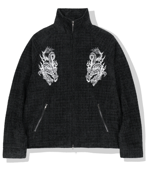 Eastern Dragon Tweed Track Jacket - Black