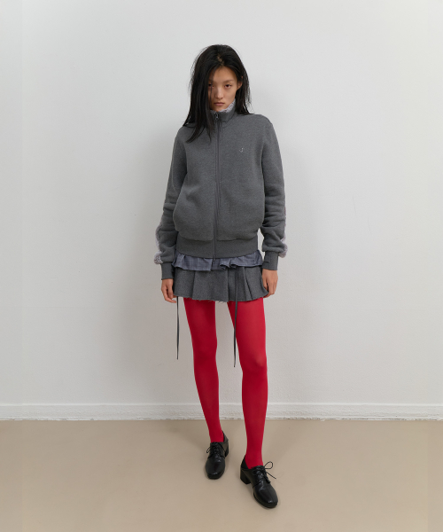 Fur Trim Jersey Zip-up / Charcoal