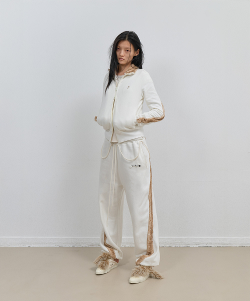 Fur Trim Jersey Zip-up / Ivory