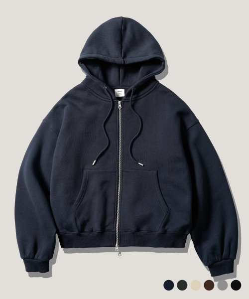 Crop Two Finder Hoodie Zip Up Navy JUHD4718