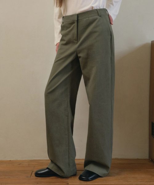 Twill layered wide pants_Khaki(O25-PT11)