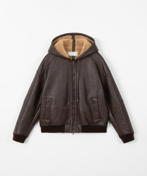 Hooded shearling jumper / BROWN
