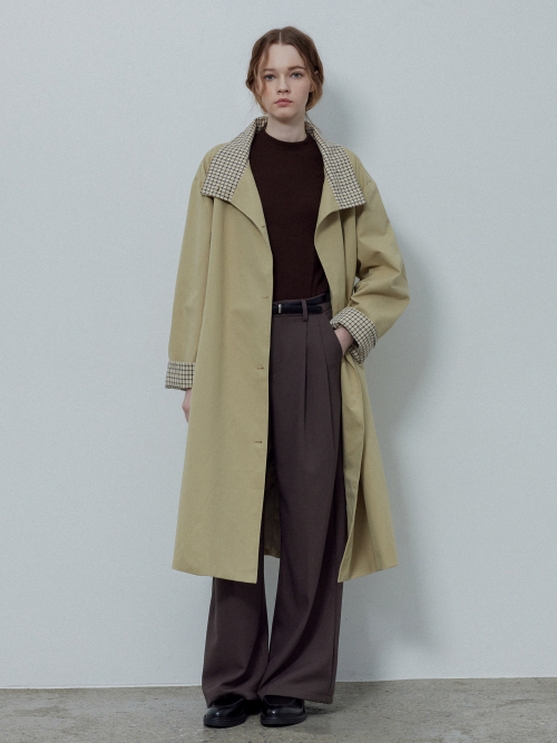 Длинный тренч с клетчатой подкладкой_Beige