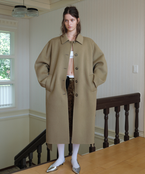 QUILTED LINING HANDMADE ALPACA COAT_OLIVE BEIGE