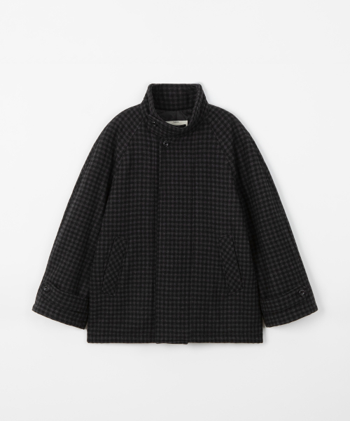 Checked Balmacaan coat / DARK GRAY